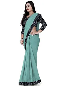 TEREZA Women's Saree Shimmer Lycra Materials with Sequince Lace Work Lace Border sari For Girls |Unstitched Blouse (Firozi)-thumb2