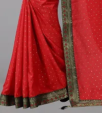 TEREZA Women's Saree Dola Silk Materials with Lace Border sari For Girls |Unstitched Blouse (Red)-thumb2