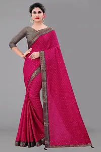 TEREZA Women's Saree Dola Silk Materials with Lace Border sari For Girls |Unstitched Blouse (Pink)-thumb1