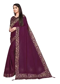 Tereza Women's Saree Dola Silk Materials with Hot Fix Stone Work, Weaving Desing|Unstitched Blouse Brocket Lace Blouse FABRIC(BLOUSE 0.80) (Wine)-thumb2