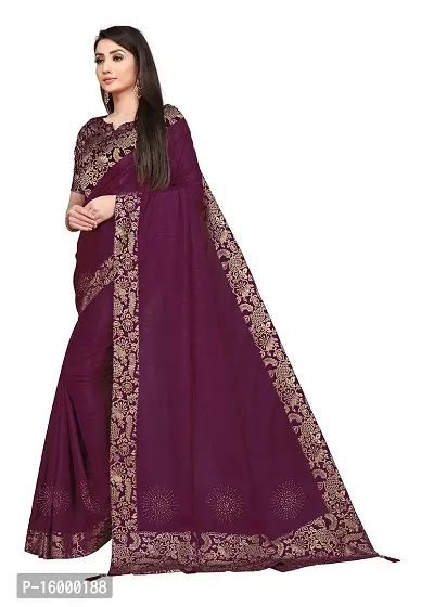 Tereza Women's Saree Dola Silk Materials with Hot Fix Stone Work, Weaving Desing|Unstitched Blouse Brocket Lace Blouse FABRIC(BLOUSE 0.80) (Wine)-thumb3