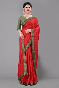 TEREZA Women's Saree Dola Silk Materials with Lace Border sari For Girls |Unstitched Blouse (Red)-thumb4