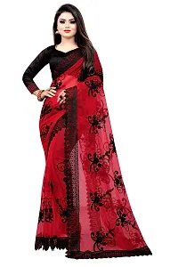 Tereza Women's  Girl's Woven Net Saree With Blouse Piece (Maroon)-thumb3