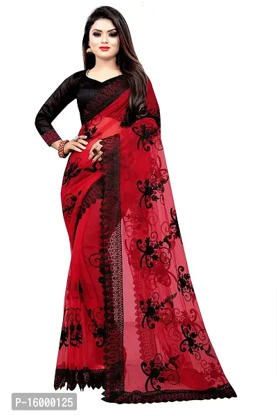 Tereza Women's  Girl's Woven Net Saree With Blouse Piece (Maroon)-thumb4