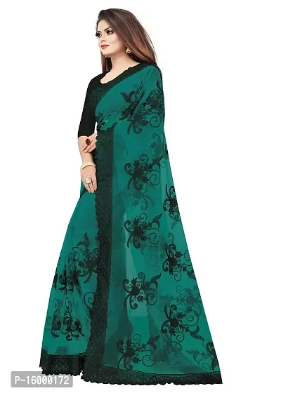 Tereza Women's  Girl's Woven Net Saree With Blouse Piece (Green)-thumb3