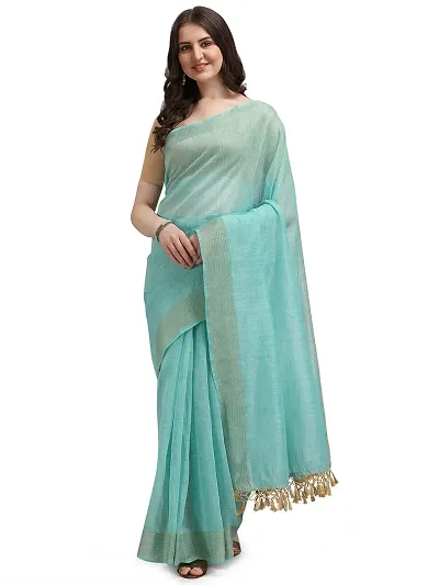 TEREZA Women's Saree Khadi Materials Sari For Girls With Banglori Silk Unstitched Blouse Piece (Firozi)