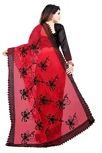 Tereza Women's  Girl's Woven Net Saree With Blouse Piece (Maroon)-thumb1