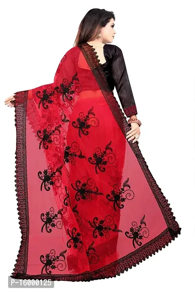 Tereza Women's  Girl's Woven Net Saree With Blouse Piece (Maroon)-thumb2