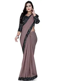 TEREZA Women's Saree Shimmer Lycra Materials with Sequince Lace Work Lace Border sari For Girls |Unstitched Blouse (Maroon)-thumb3