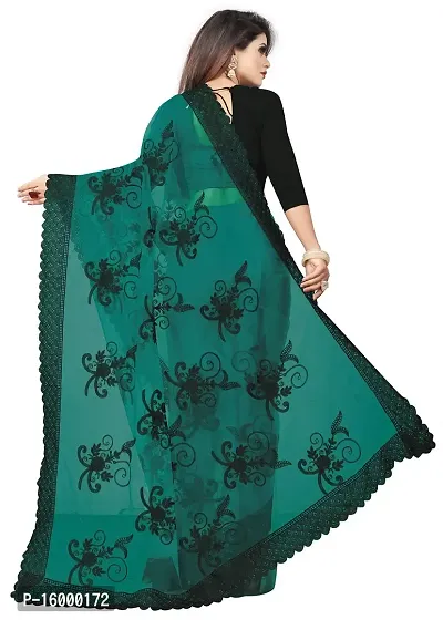 Tereza Women's  Girl's Woven Net Saree With Blouse Piece (Green)-thumb2