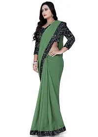 TEREZA Women's Saree Shimmer Lycra Materials with Sequince Lace Work Lace Border sari For Girls |Unstitched Blouse (Green)-thumb2