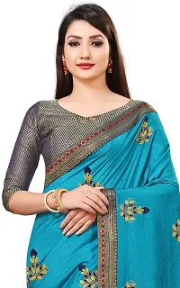 TEREZA Women's Saree Vichitra Silk Materials with Embroidery Chain Work Lace Border sari For Girls |Unstitched Blouse (Firozi)-thumb4