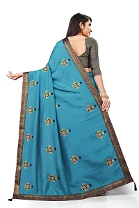 TEREZA Women's Saree Vichitra Silk Materials with Embroidery Chain Work Lace Border sari For Girls |Unstitched Blouse (Firozi)-thumb2