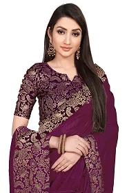 Tereza Women's Saree Dola Silk Materials with Hot Fix Stone Work, Weaving Desing|Unstitched Blouse Brocket Lace Blouse FABRIC(BLOUSE 0.80) (Wine)-thumb3