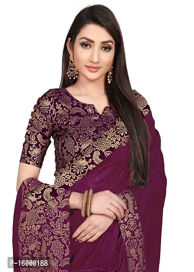 Tereza Women's Saree Dola Silk Materials with Hot Fix Stone Work, Weaving Desing|Unstitched Blouse Brocket Lace Blouse FABRIC(BLOUSE 0.80) (Wine)-thumb4