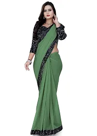 TEREZA Women's Saree Shimmer Lycra Materials with Sequince Lace Work Lace Border sari For Girls |Unstitched Blouse (Green)-thumb3