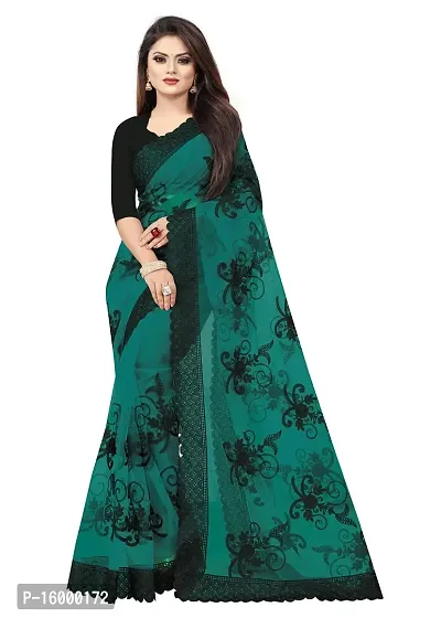 Tereza Women's  Girl's Woven Net Saree With Blouse Piece (Green)-thumb0