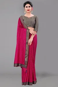 TEREZA Women's Saree Dola Silk Materials with Lace Border sari For Girls |Unstitched Blouse (Pink)-thumb4