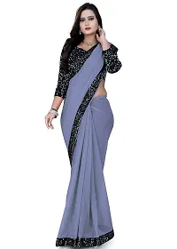 TEREZA Women's Saree Shimmer Lycra Materials with Sequince Lace Work Lace Border sari For Girls |Unstitched Blouse (Light Blue)-thumb3