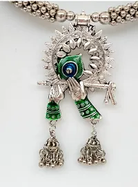 Krishna Bansuri DEVOIONAL Oxidized Neckless with Beautiful Earrings-thumb2