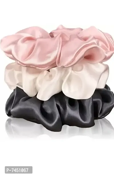 Silk Black Scrunchies Cute Large Hair Tie Soft Elastic Scrunchies Set of 3 pcs Rubber Band  (Black,White ,Peach).-thumb0