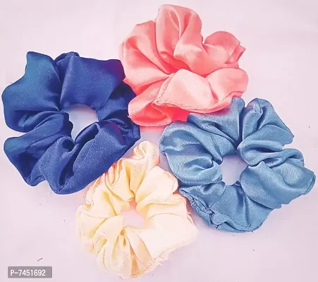 Silk Scrunchies Cute Large Hair Tie Soft Elastic Scrunchies Set of 6 pcs Rubber Band  (4p.Multicolour)