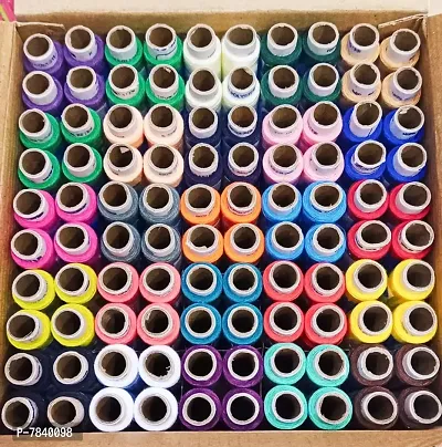Multicolor Best Quality Polyester Thread Sewing Colours Threads Spools (25 shades in 4 spools) Thread  (150 m Pack of100-thumb0