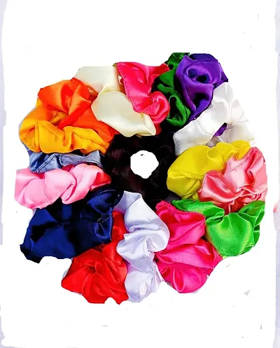 Silk Satin Hair Tie Rubber Band Scrunchises in Multicolor (Pack of 24)