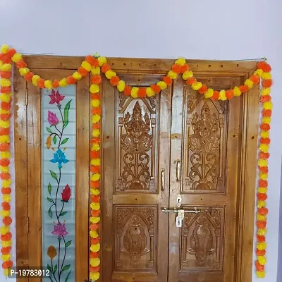 SHASVATHA Artificial Marigold Fluffy Flowers Garlands for Festive Pooja Wedding, House warming, Diwali Decorations, Home Entrance Table Bedroom Pooja Room (Orange with Yellow),Approx. 4.5  ft- 5 Piece-thumb2