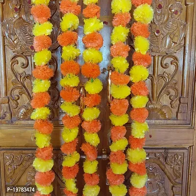 SHASVATHA Artificial Marigold Fluffy Flowers Garlands for Festive Pooja Wedding, House warming, Diwali Decorations, Home Entrance Table Bedroom Pooja Room (Orange with Yellow),Approx. 4.5  ft- 5 Piece-thumb0