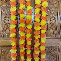 SHASVATHA Artificial Marigold Fluffy Flowers Garlands for Festive Pooja Wedding, House warming, Diwali Decorations, Home Entrance Table Bedroom Pooja Room (Orange with Yellow),Approx. 4.5  ft- 5 Piece-thumb1