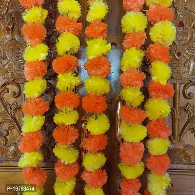 SHASVATHA Artificial Marigold Fluffy Flowers Garlands for Festive Pooja Wedding, House warming, Diwali Decorations, Home Entrance Table Bedroom Pooja Room (Orange with Yellow),Approx. 4.5  ft- 5 Piece-thumb4