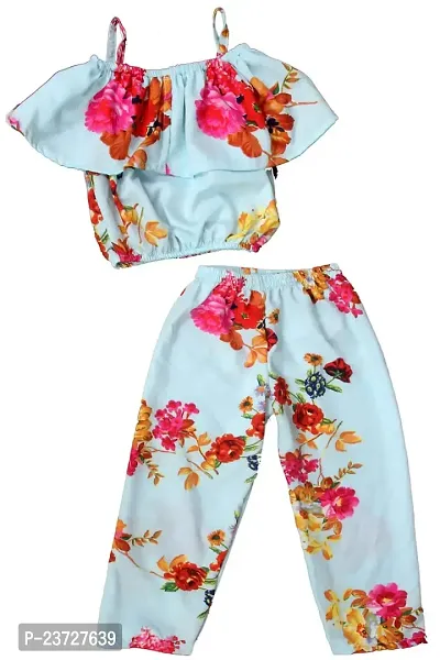 Fabulous Multicoloured Crepe Printed Top With Bottom Set For Girls-thumb0