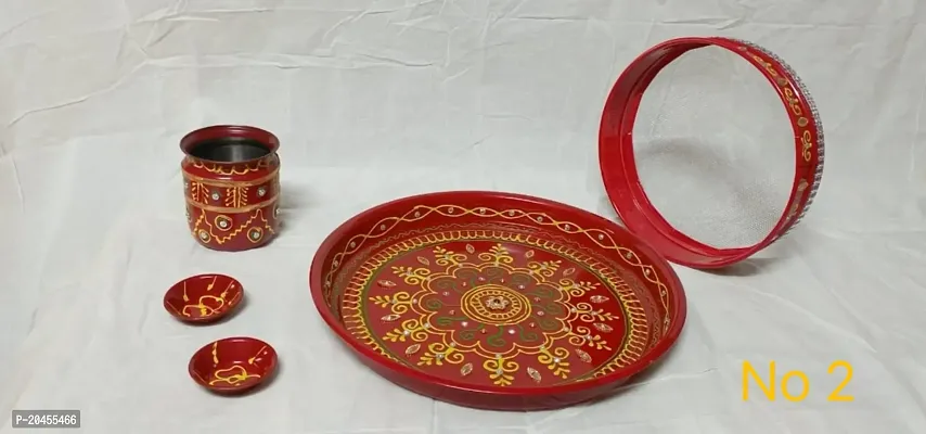 Rajasthani Decorative Traditional Karwachauth Puja Thali Set 2