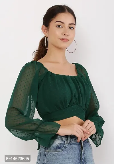 Elegant Green Georgette  Top For Women