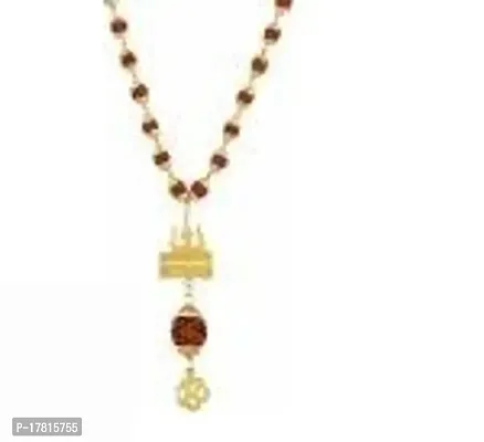 Classic Rudraksh Gold Plated Shiva Om/Trishul/Damru Inspired Mala Pendant Set For Men and Women