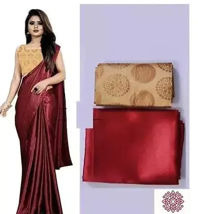 Stylish Satin Solid Saree With Blouse Piece For Women