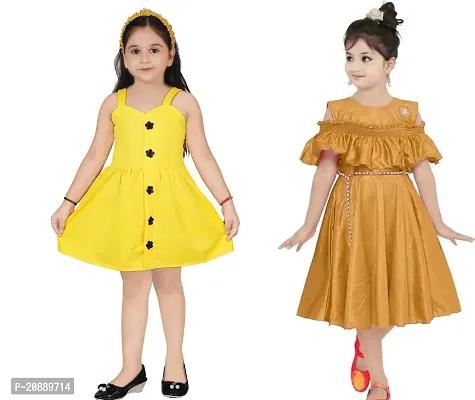 Fabulous Multicoloured Crepe Party Wear Frocks For Girls Pack Of 2