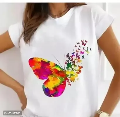 Elegant White Polyester Printed Tshirt For Women