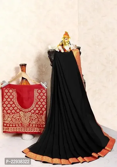 Beautiful Black Chiffon Self Pattern Saree With Blouse Piece-thumb0