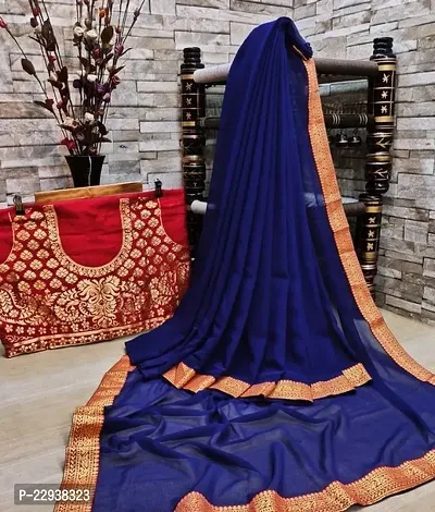 Beautiful Blue Chiffon Self Pattern Saree With Blouse Piece