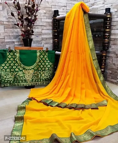 Beautiful Yellow Chiffon Self Pattern Saree With Blouse Piece