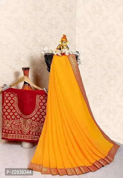 Beautiful Yellow Chiffon Self Pattern Saree With Blouse Piece