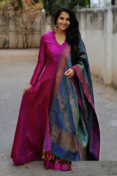 Festive wear Taffeta Silk Printed Ethnic Gown With Dupatta