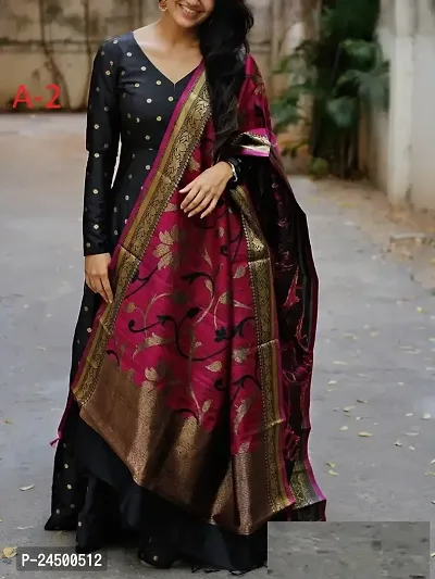 Stylish Embroidered Taffeta Silk Gown With Dupatta-thumb0