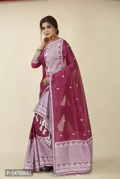 Stylish Cotton Magenta Saree With Blouse Piece