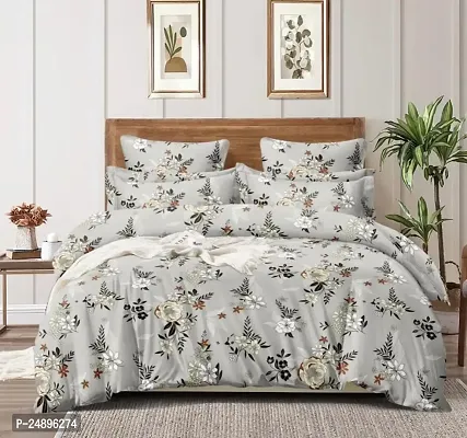 Comfortable Cotton Blend Abstract Flat Bedsheet With Pillow Covers-thumb0