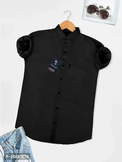 Stylish Black Cotton Long Sleeves Solid Shirt For Men-thumb0