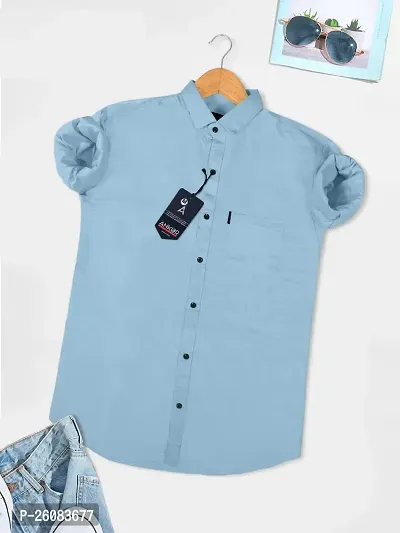 Stylish Blue Cotton Long Sleeves Solid Shirt For Men