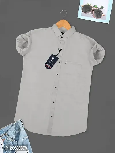 Stylish Grey Cotton Long Sleeves Solid Shirt For Men